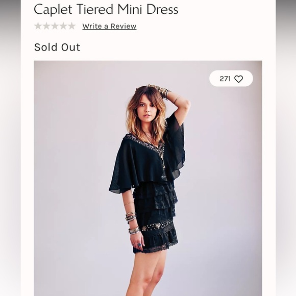 Free people capelet tiered mini dress in black 2 - Picture 1 of 8